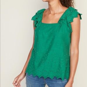 Old Navy. Green Embroidered top. Size M